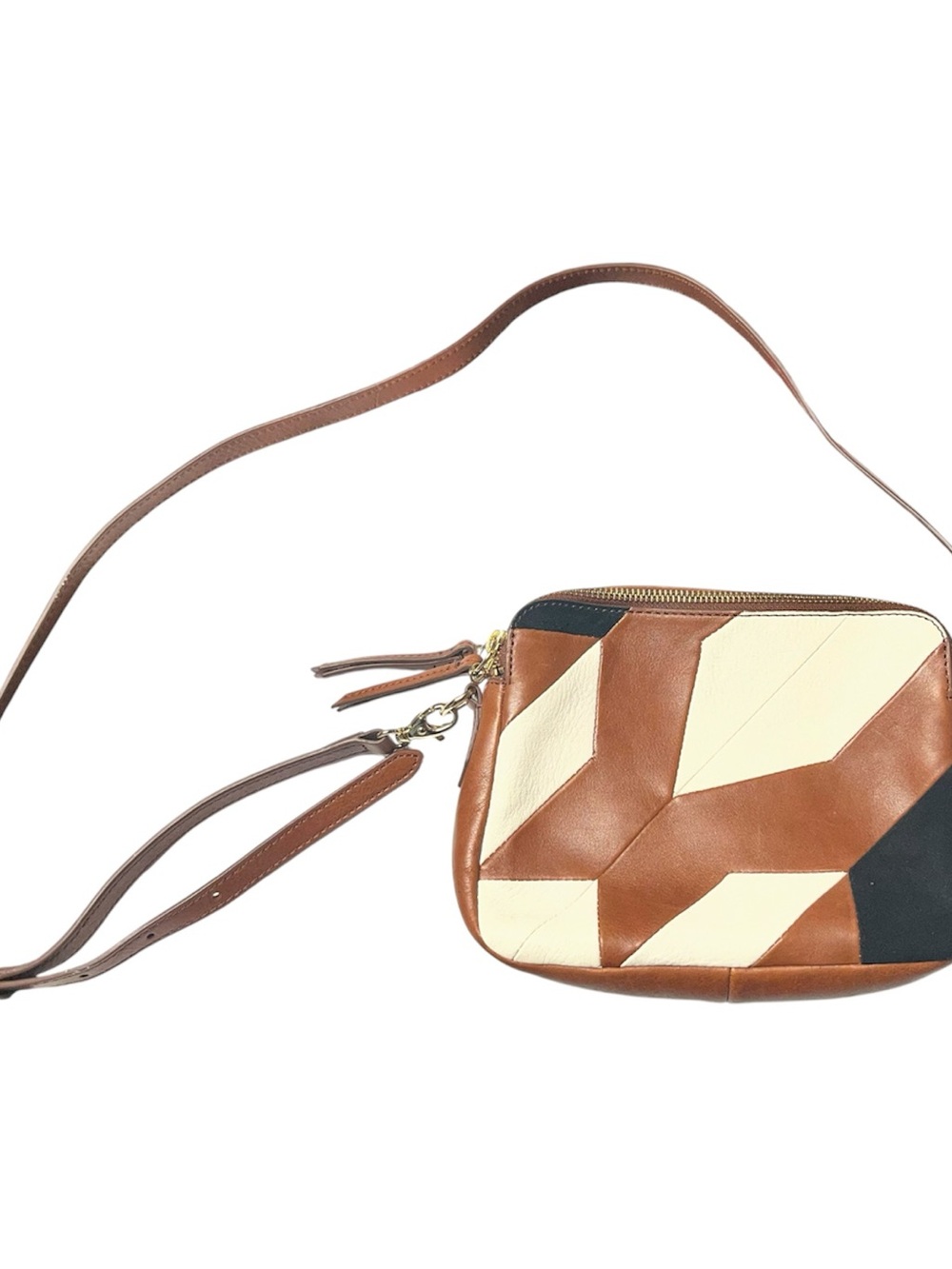 Fossil Sydney Crossbody Bag Tan White Black Patchwork Leather Purse